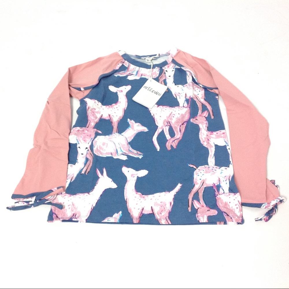 Art & Eden Gabriella Tee Yes Deer Size 8 Top Blue